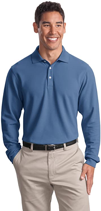 Port Authority Mens Long Sleeve EZCotton Pique Golf Polo Shirts