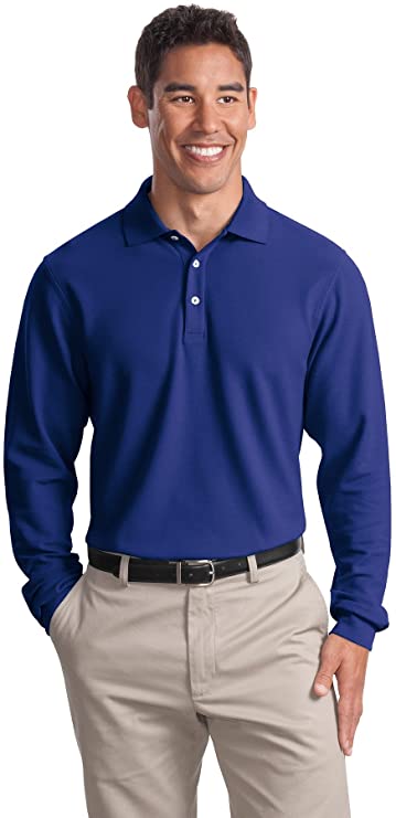 Port Authority Mens Long Sleeve EZCotton Pique Golf Polo Shirts