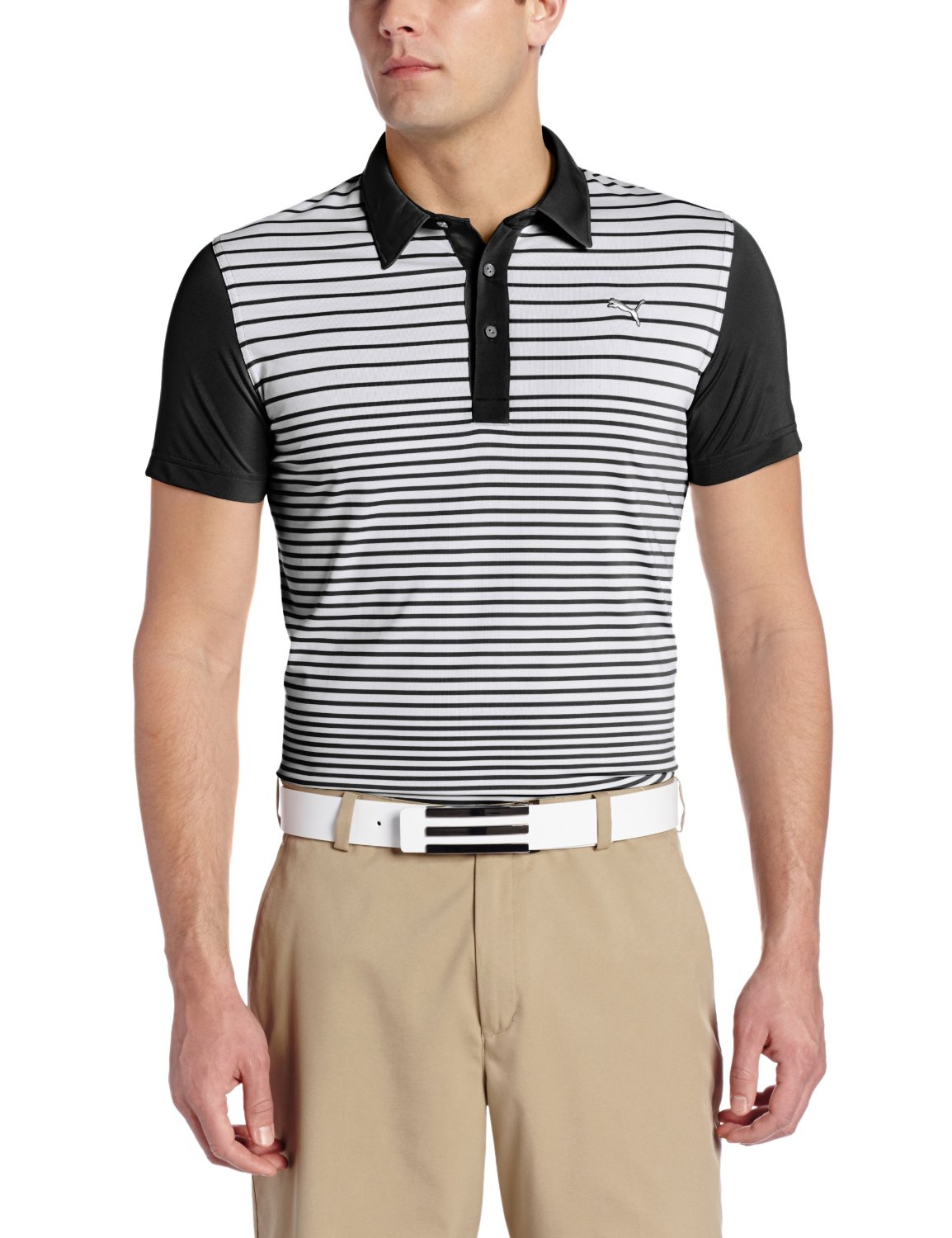 Puma Mens Yarn Dye Stripe Block Golf Polo Shirts