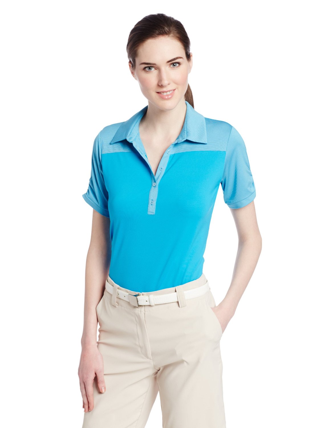 Adidas Womens Puremotion Microstripe Block Golf Polo Shirts