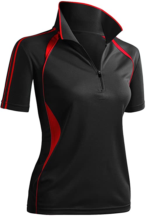 Clovery Womens Active Wear Zipup Golf Polo Shirts