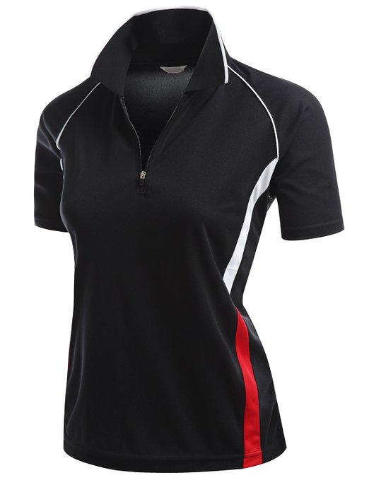 Xpril Womens Coolmax 2 Tone Collar Zipper Golf Polo Shirts